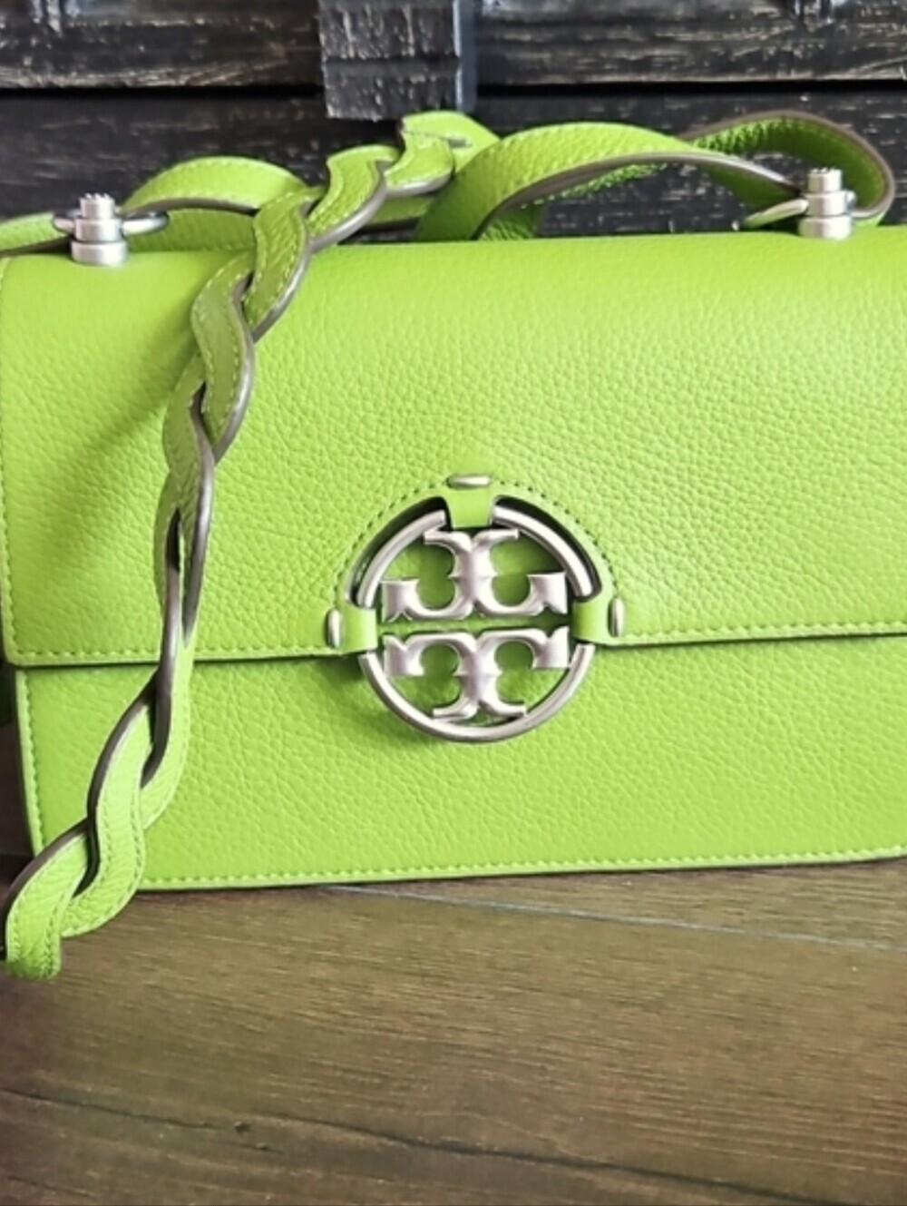 Tory Burch Small Miller Flap Shoulder Bag Wheat Grass Like New + NEW TB Dustbag - Picture 15 of 15